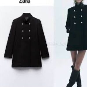 Zara Women's Elegant Black Pea Coat